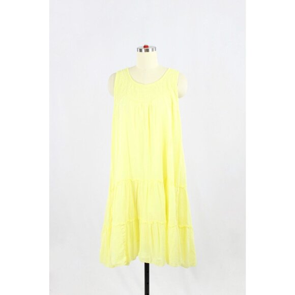Vintage 00's JENNIFER LAUREN Yellow Cotton Voile Embroidered Tent Dress, Size L - Picture 1 of 12
